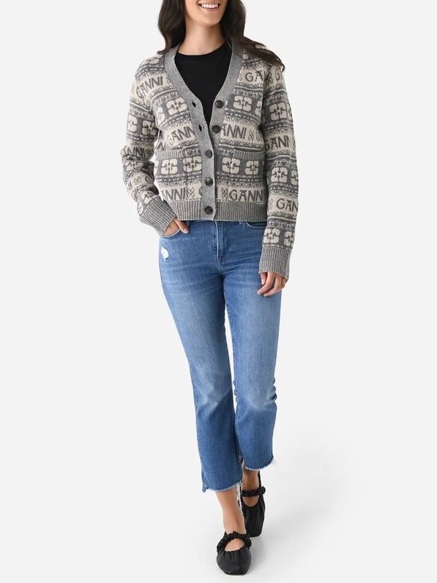 Women's Logo Wool Mix Cardigan Grey - GANNI - BALAAN 4