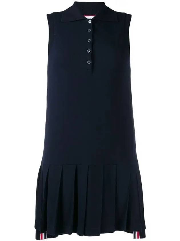 Women's Classic Pique Sleeveless Tennis Dress Navy - THOM BROWNE - BALAAN 3