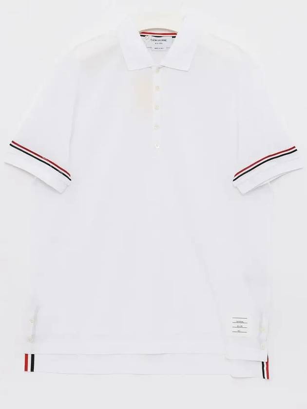 Lightweight Cotton Short Sleeve Polo Shirt White - THOM BROWNE - BALAAN 4