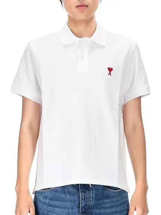 Heart Logo Polo Shirt White - AMI - BALAAN 2