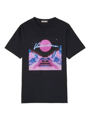 Virtual Runner Print Short Sleeve T Shirt Black - VALENTINO - BALAAN 1