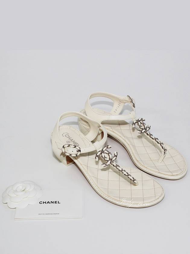 CC Logo Classic Chain Strap Thongs Lambskin Sandals Ivory - CHANEL - BALAAN 4