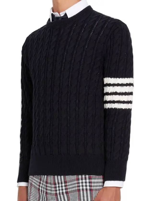 Diagonal Armband Cable Knit Top Navy - THOM BROWNE - BALAAN 3