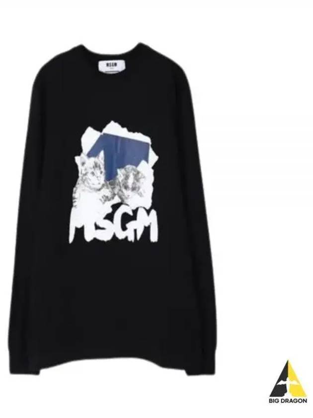 Graphic Print Cotton Long Sleeve T-Shirt Black - MSGM - BALAAN 2