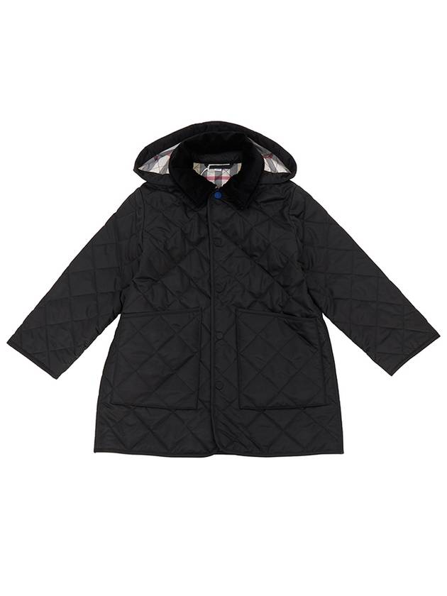 Kids Corduroy Collar Diamond Hooded Quilted Jacket Black - BURBERRY - BALAAN 3