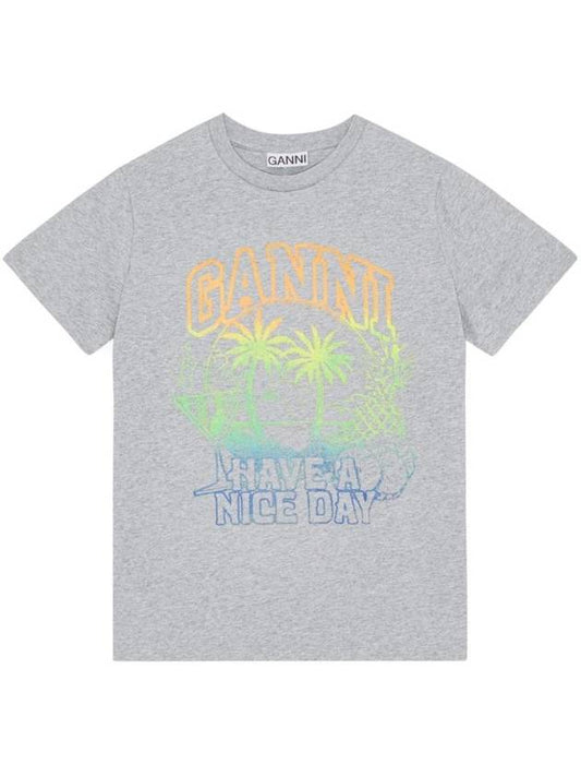 Logo Print Cotton Short Sleeve T-Shirt Grey - GANNI - BALAAN 1