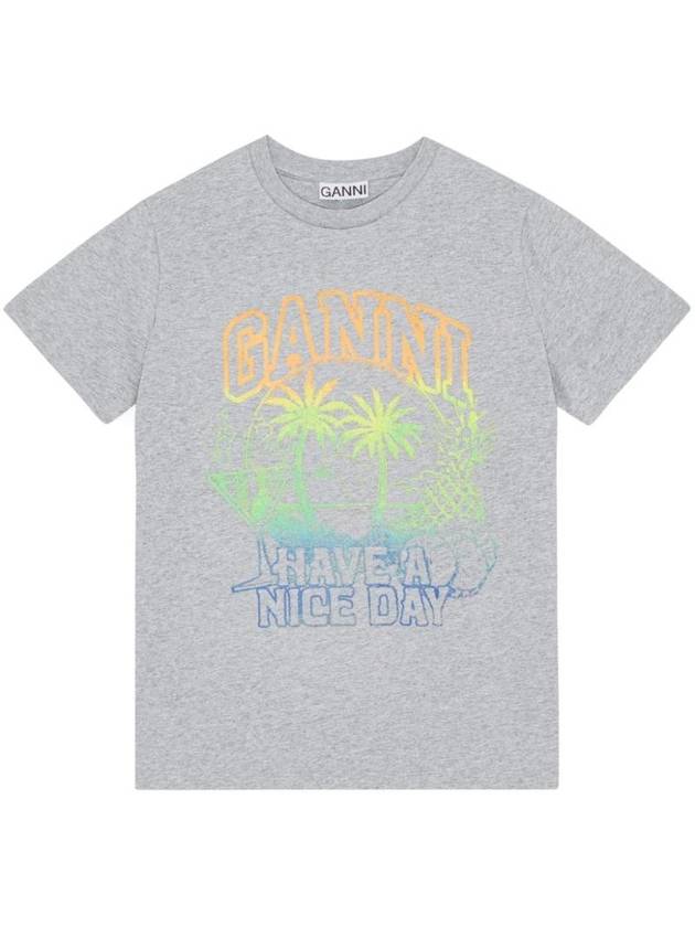 Logo Print Cotton Short Sleeve T-Shirt Grey - GANNI - BALAAN 1