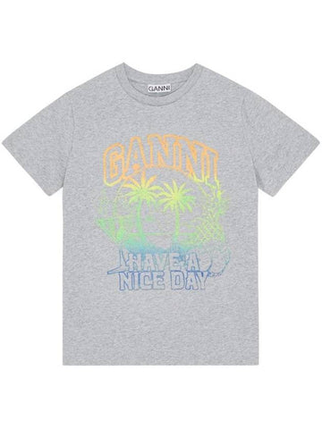 Logo Print Cotton Short Sleeve T-Shirt Grey - GANNI - BALAAN 1