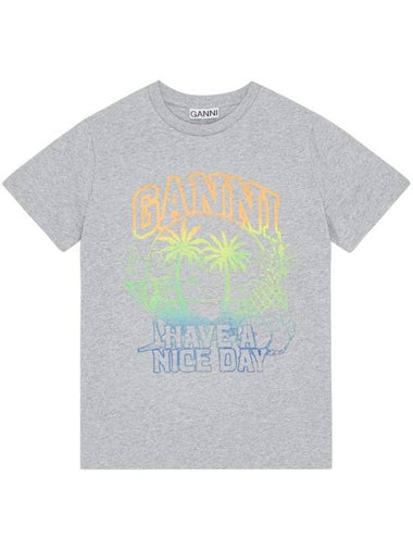 Logo Print Cotton Short Sleeve T-Shirt Grey - GANNI - BALAAN 1