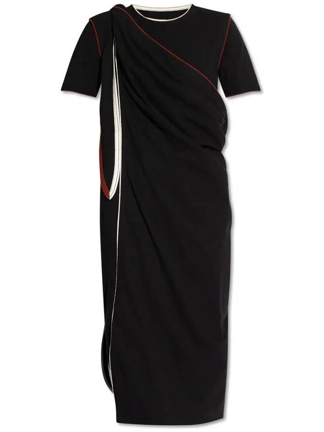 Wrap-Around Style Crew Neck T-Shirt Long Dress Black - LEMAIRE - BALAAN 1