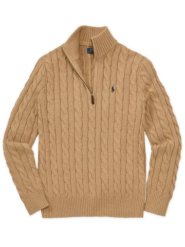 Cable Knit Wool Cashmere Zipper Knit Top Brown - POLO RALPH LAUREN - BALAAN 1