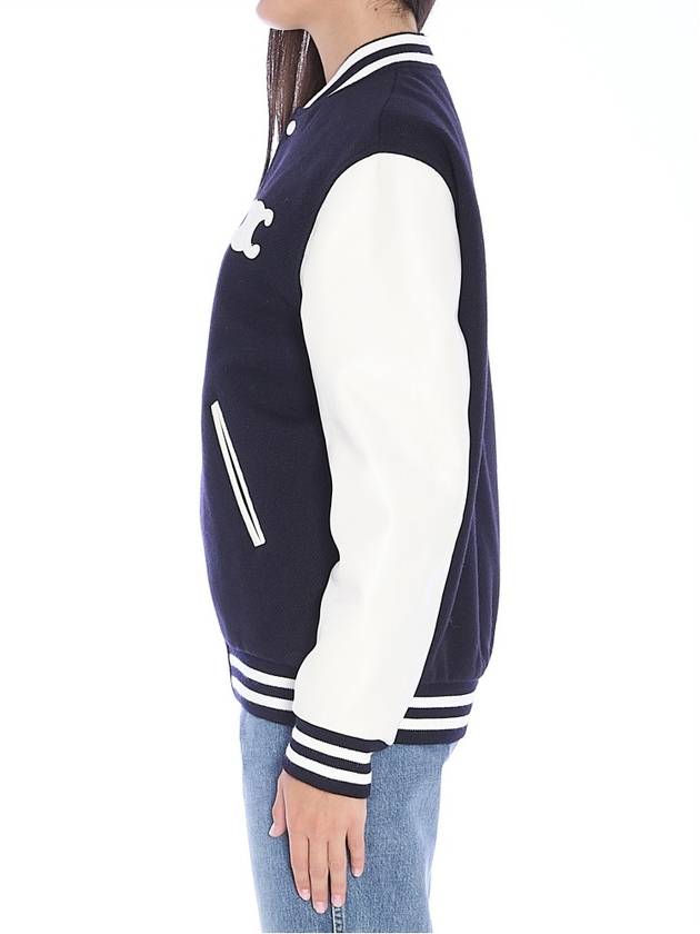 Navy Wool Triomphe Patch Teddy Varsity Jacket 2V29V896C 07MR - CELINE - BALAAN 5