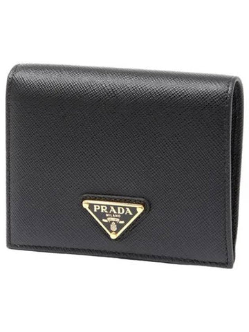 Saffiano triangle logo half wallet women - PRADA - BALAAN 1