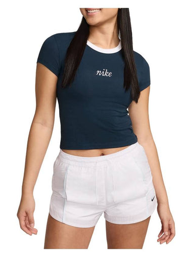 Women's NSW Chill Knit Crop Short Sleeve T-Shirt Armory Navy - NIKE - BALAAN 1