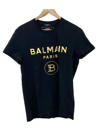 Men's Gold Lettering Logo Short Sleeve T-Shirt Black - BALMAIN - BALAAN 2