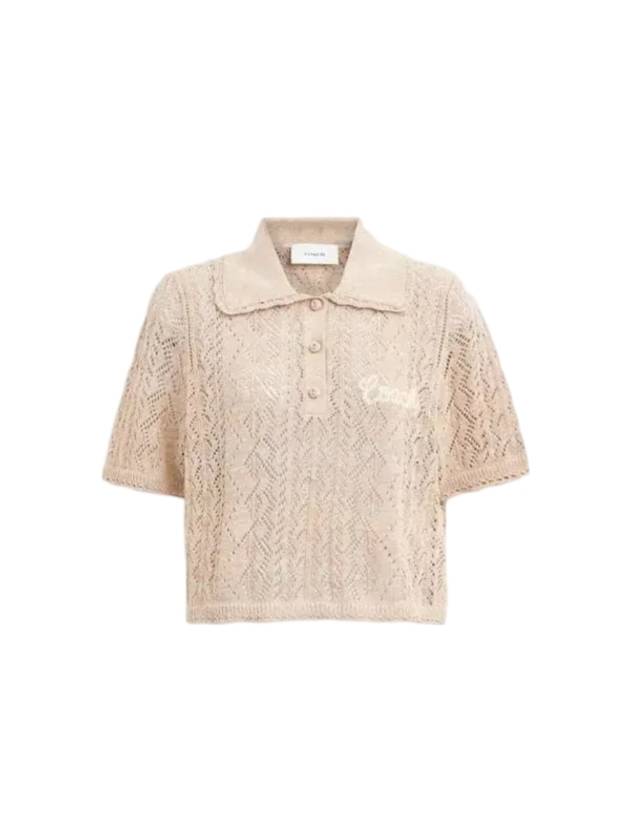 Women's Cropped Knit Polo Shirt Ivory - COACH - BALAAN 1