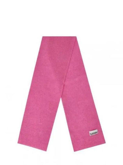 Logo Patch Wool Blend Muffler Pink - GANNI - BALAAN 2