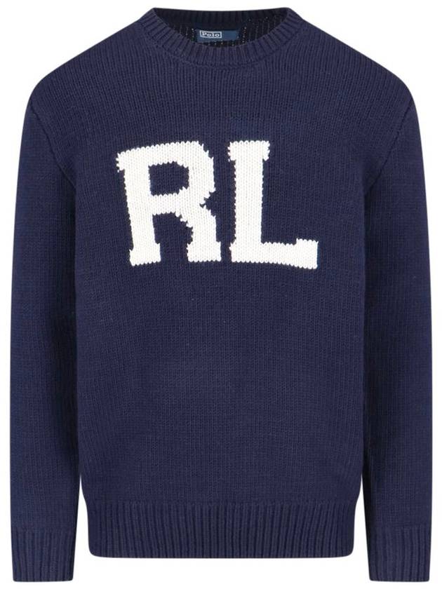 Intarsia Knit RL Logo Wool Sweater Hunter Navy - POLO RALPH LAUREN - BALAAN 2