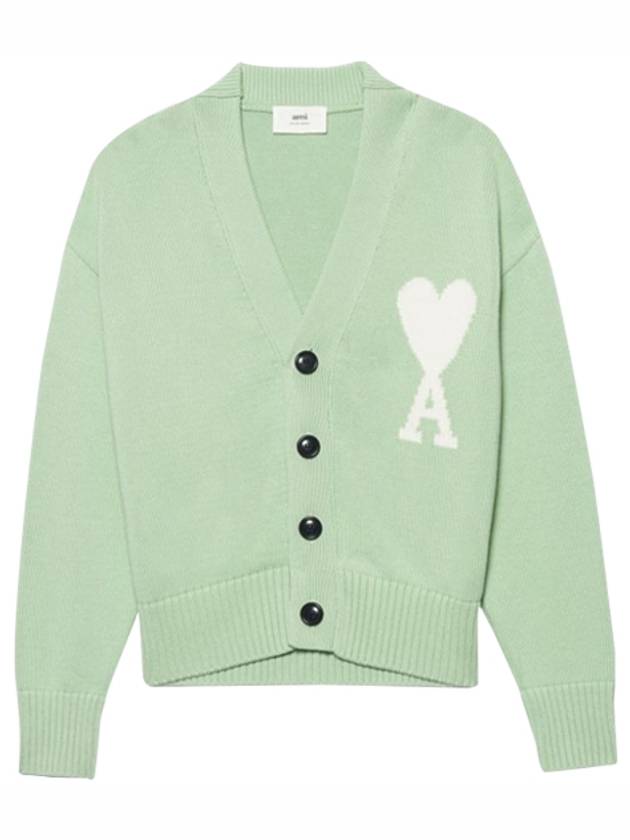 Big Heart Embroidered Logo Cardigan Green - AMI - BALAAN 2