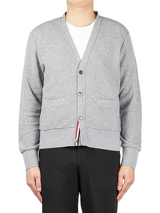 cashmere pique V-neck cardigan light gray - THOM BROWNE - BALAAN.