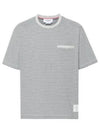 Striped Pocket Cotton Oversized Short Sleeve T-Shirt Blue - THOM BROWNE - BALAAN 2