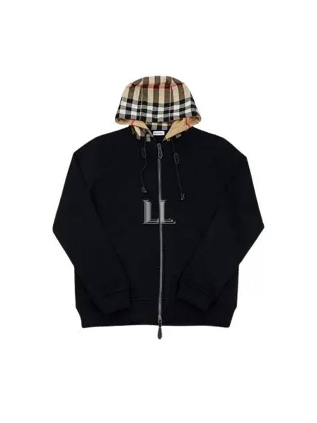 Check Hood Cotton Zip Up Hoodie Black Archive Beige - BURBERRY - BALAAN 2