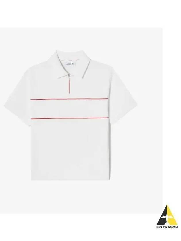 Women s Half Zip Up Short Sleeve Sweatshirt OFFWHITE Off White - LACOSTE - BALAAN 1