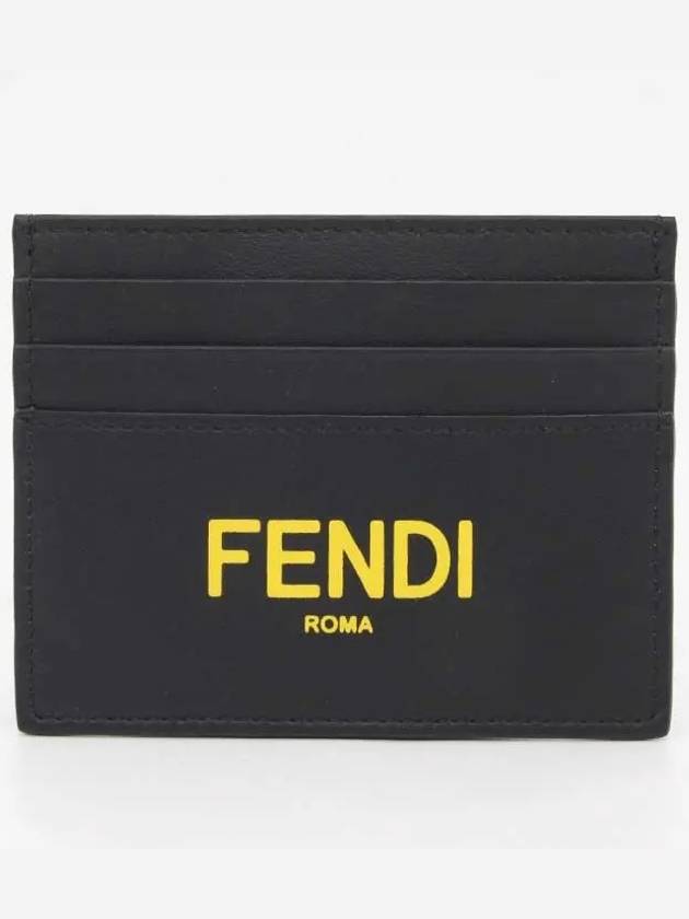 Logo Leather Card Wallet Black Yellow - FENDI - BALAAN 2