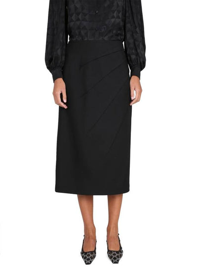 Women's Draping Wool H-Line Skirt Black - GUCCI - BALAAN 2