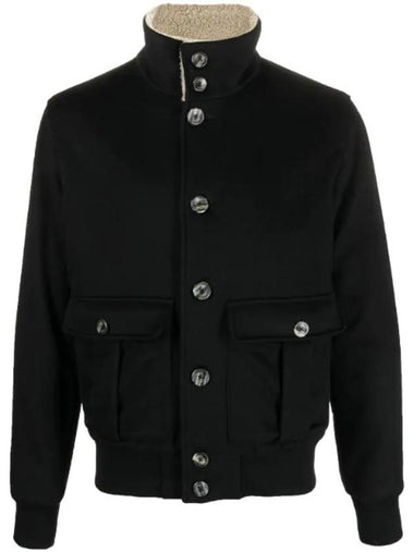 Button Slim Fit Wool Jacket Black - HERNO - BALAAN 1