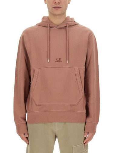 Diagonal Fleece Hoodie Pink - CP COMPANY - BALAAN 1