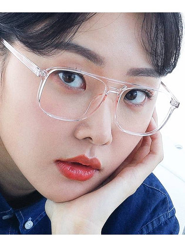 Eyewear Retro Two Bridge Horn-Rimmed Blue Light Blocking Lens Eyeglasses See-Through Pink - 134MM - BALAAN 1