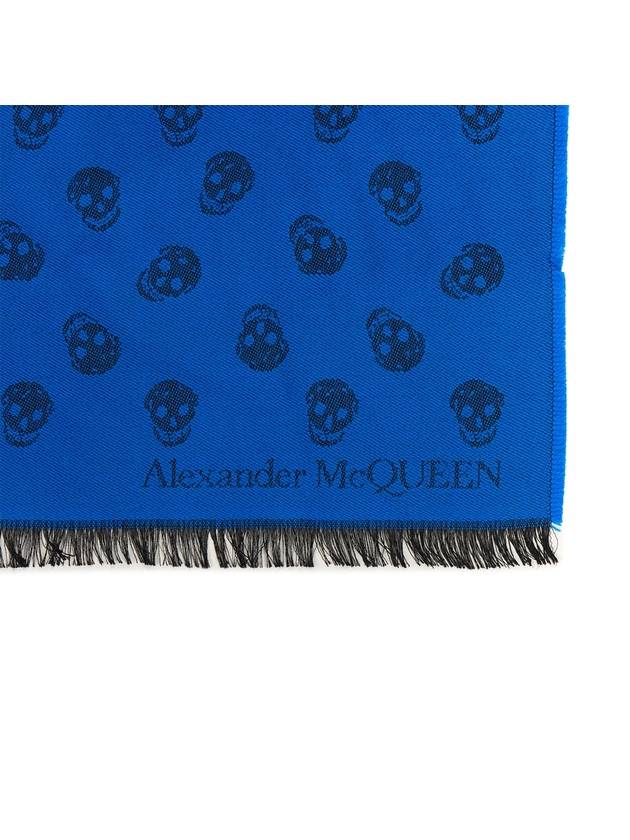 Skull Print Wool Silk Muffler Blue - ALEXANDER MCQUEEN - BALAAN 9