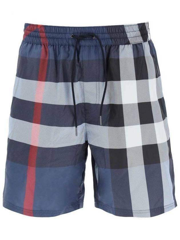 Men's Check Drawstring Swim Shorts Carbon Blue - BURBERRY - BALAAN.