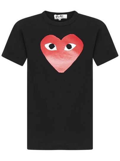 Red Big Heart Print Short Sleeve T-Shirt Black - COMME DES GARCONS - BALAAN 2