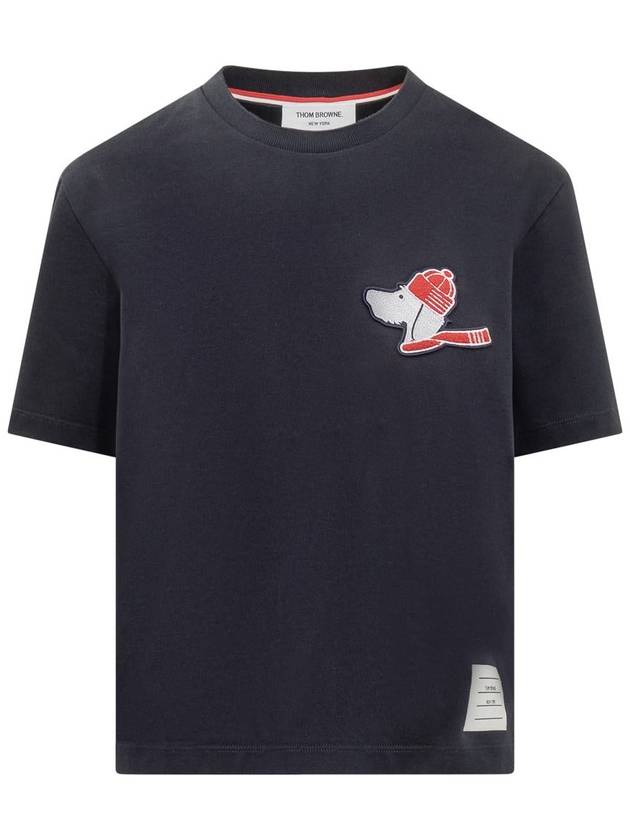 Festive Jersey Button Hector Short Sleeve T Shirt Navy - THOM BROWNE - BALAAN 2