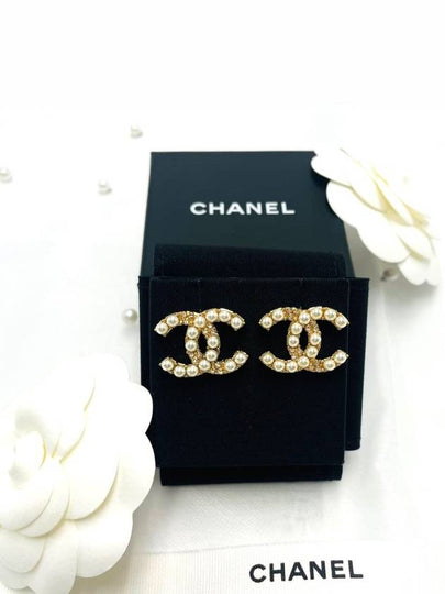 CC Logo Pearl Stud Earrings Gold - CHANEL - BALAAN 2