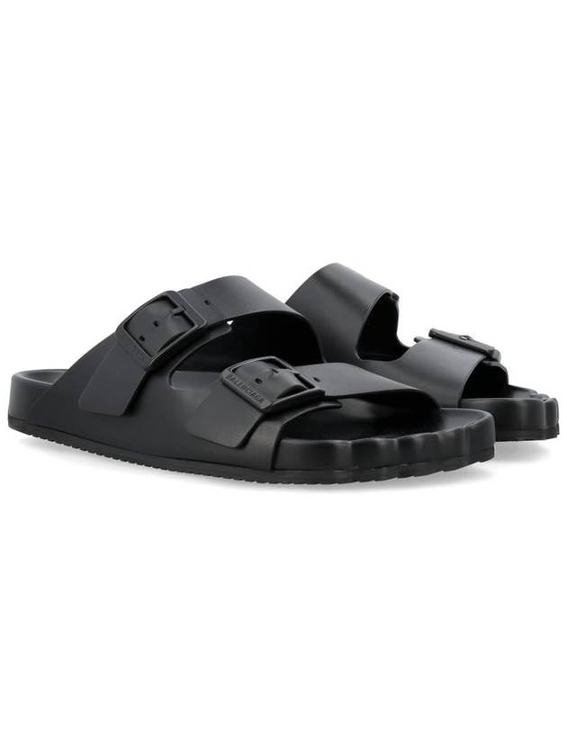 Sunday Double Buckle Leather Slippers Black - BALENCIAGA - BALAAN 3