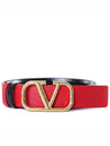 V Logo Signature Reversible 40MM Leather Belt Black Red - VALENTINO - BALAAN 3