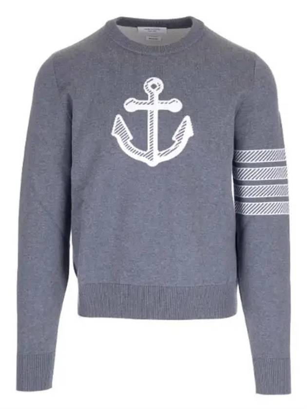 Men's Anchor Jacquard 4-Bar Crew Neck Knit Top Med Grey - THOM BROWNE - BALAAN 2