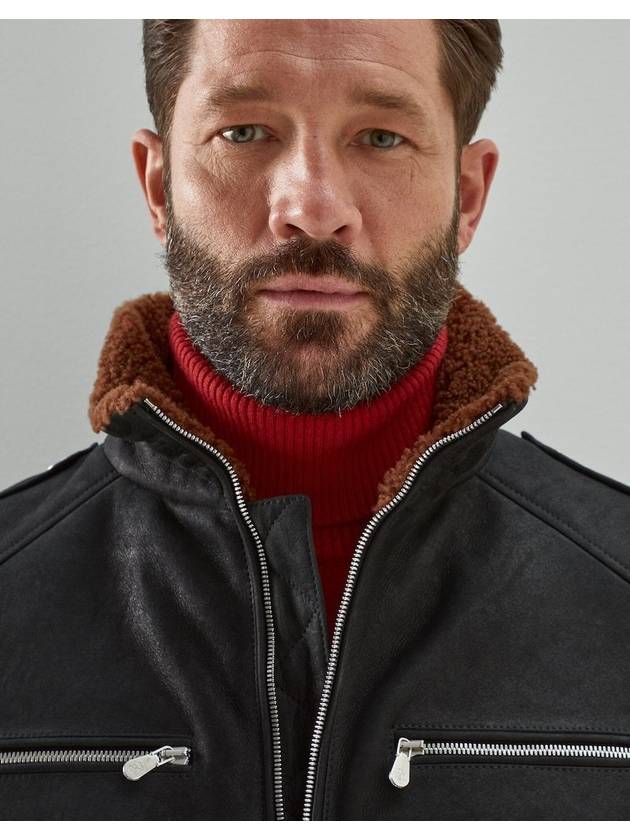 zip-up shearling leather jacket dark gray - BRUNELLO CUCINELLI - BALAAN.