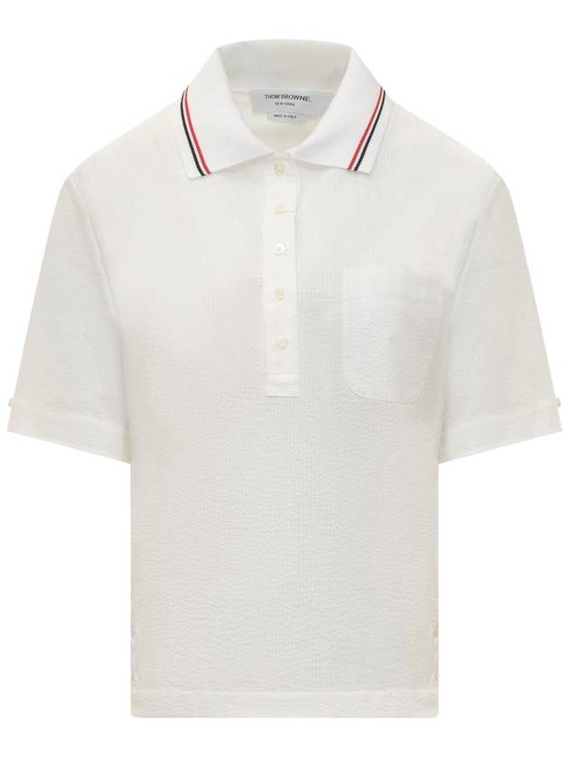 Seersucker Cotton Polo Shirt White - THOM BROWNE - BALAAN 2