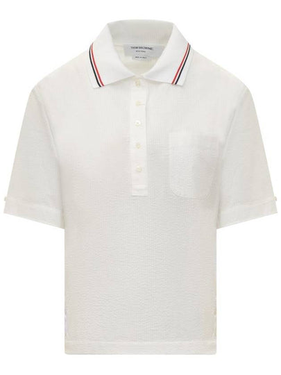 Seersucker Cotton Polo Shirt White - THOM BROWNE - BALAAN 2