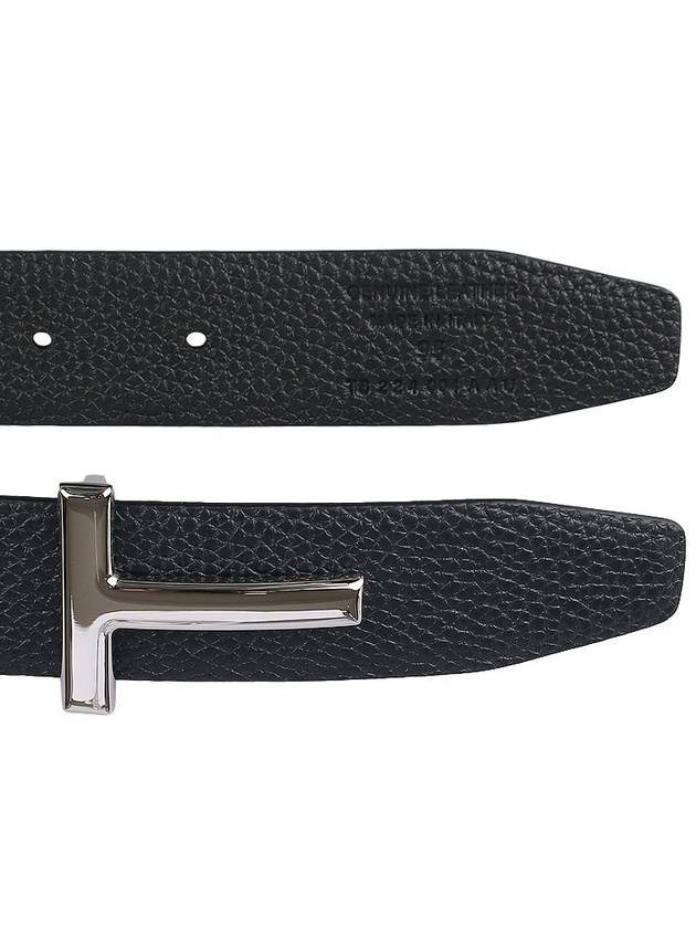 Silver Hardware T Logo Reversible Leather Belt Dark Navy - TOM FORD - BALAAN 4