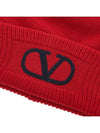 Signature V Logo Wool Beanie Red - VALENTINO - BALAAN 6