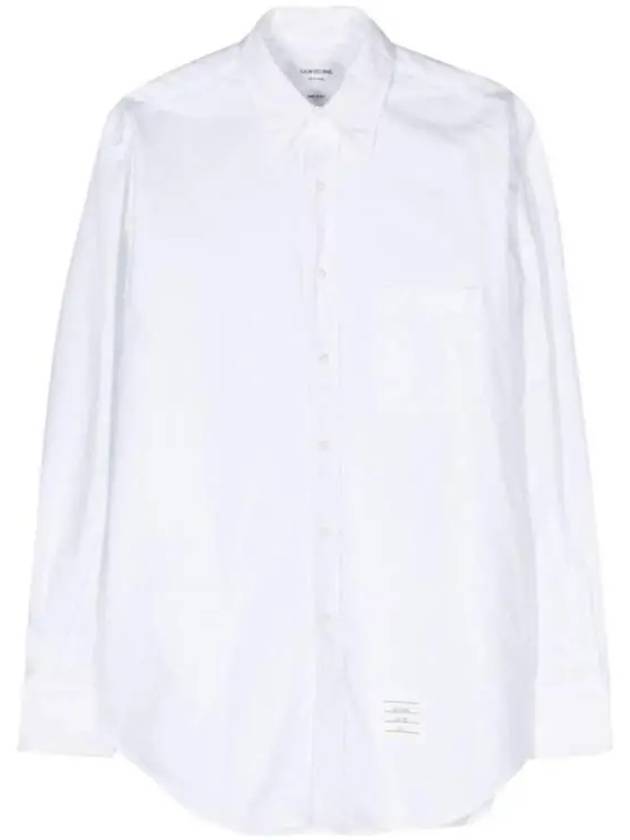 Men's Logo Patch Cotton Long Sleeve Shirt White - THOM BROWNE - BALAAN 2