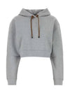 Logo Drawstring Crop Cotton Hoodie Grey - MIU MIU - BALAAN 2