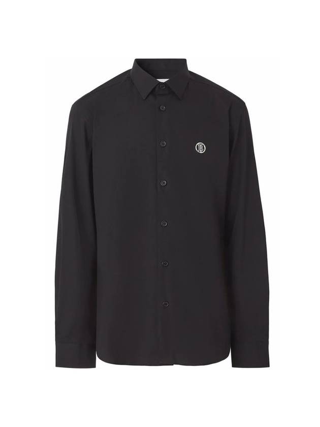 Monogram Motif Stretch Cotton Blend Long Sleeve Shirt Black - BURBERRY - BALAAN 1