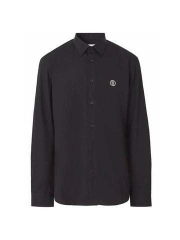 Monogram Motif Stretch Cotton Blend Long Sleeve Shirt Black - BURBERRY - BALAAN 1