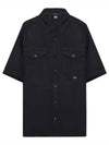 Small Logo Button Linen Short Sleeve Shirt Black - CP COMPANY - BALAAN 1